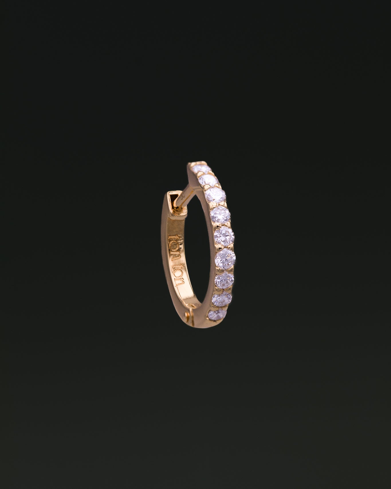 Small Diamond Hoop earring in recycled 14K gold, set with 9 lab-grown diamonds in a click-closure design.