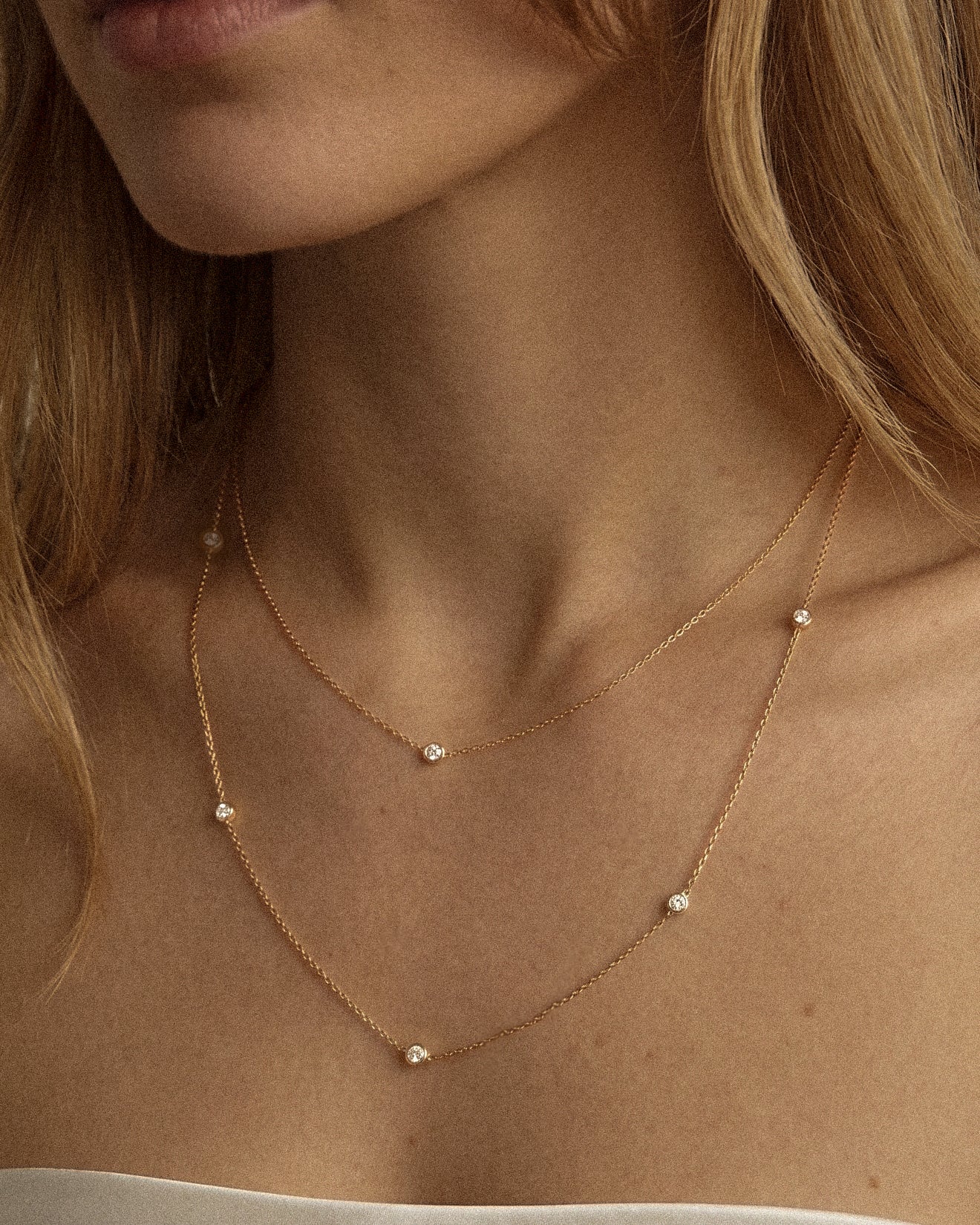 The Bezel Diamond Station Necklace Gold
