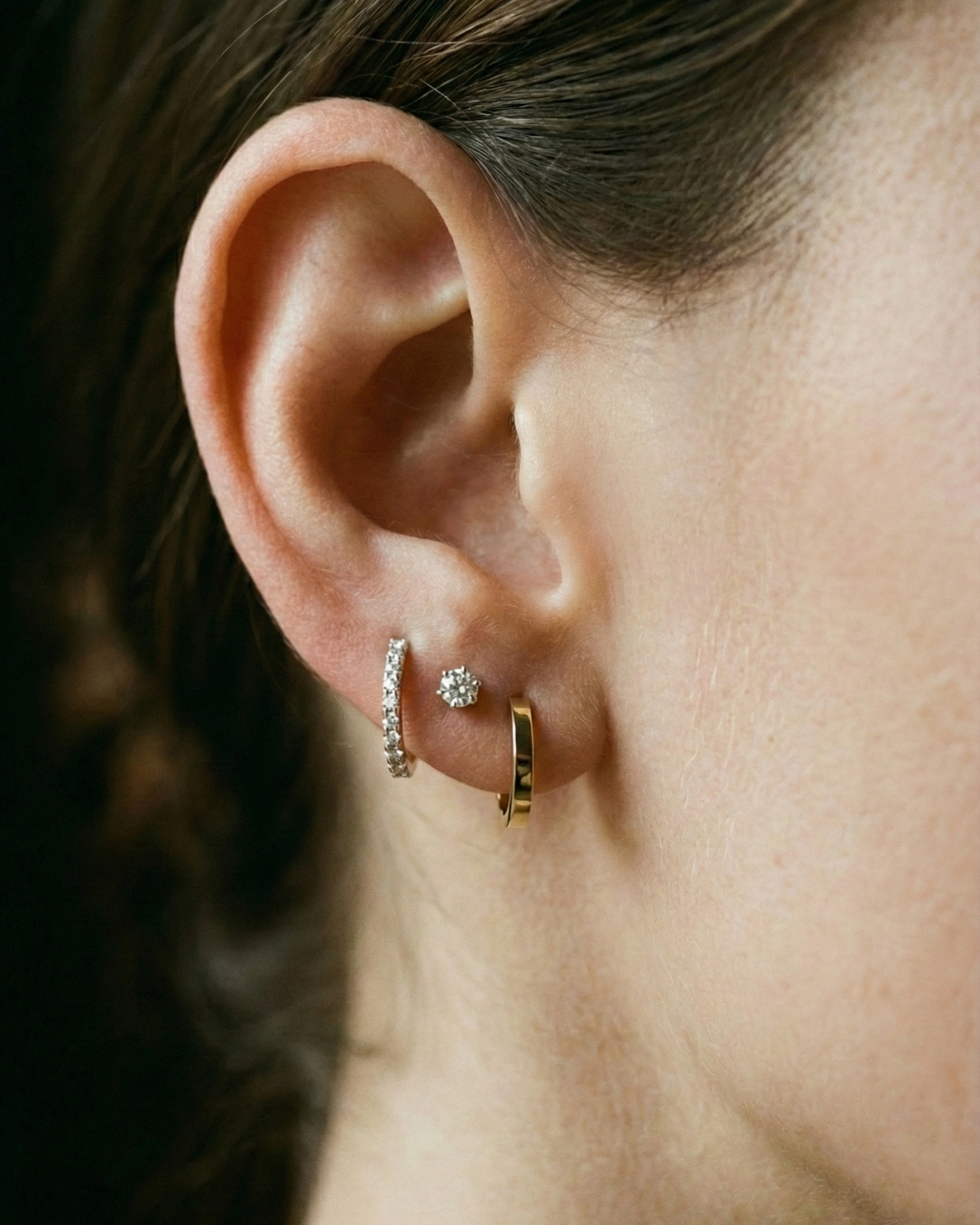 Gold and diamond earring stack